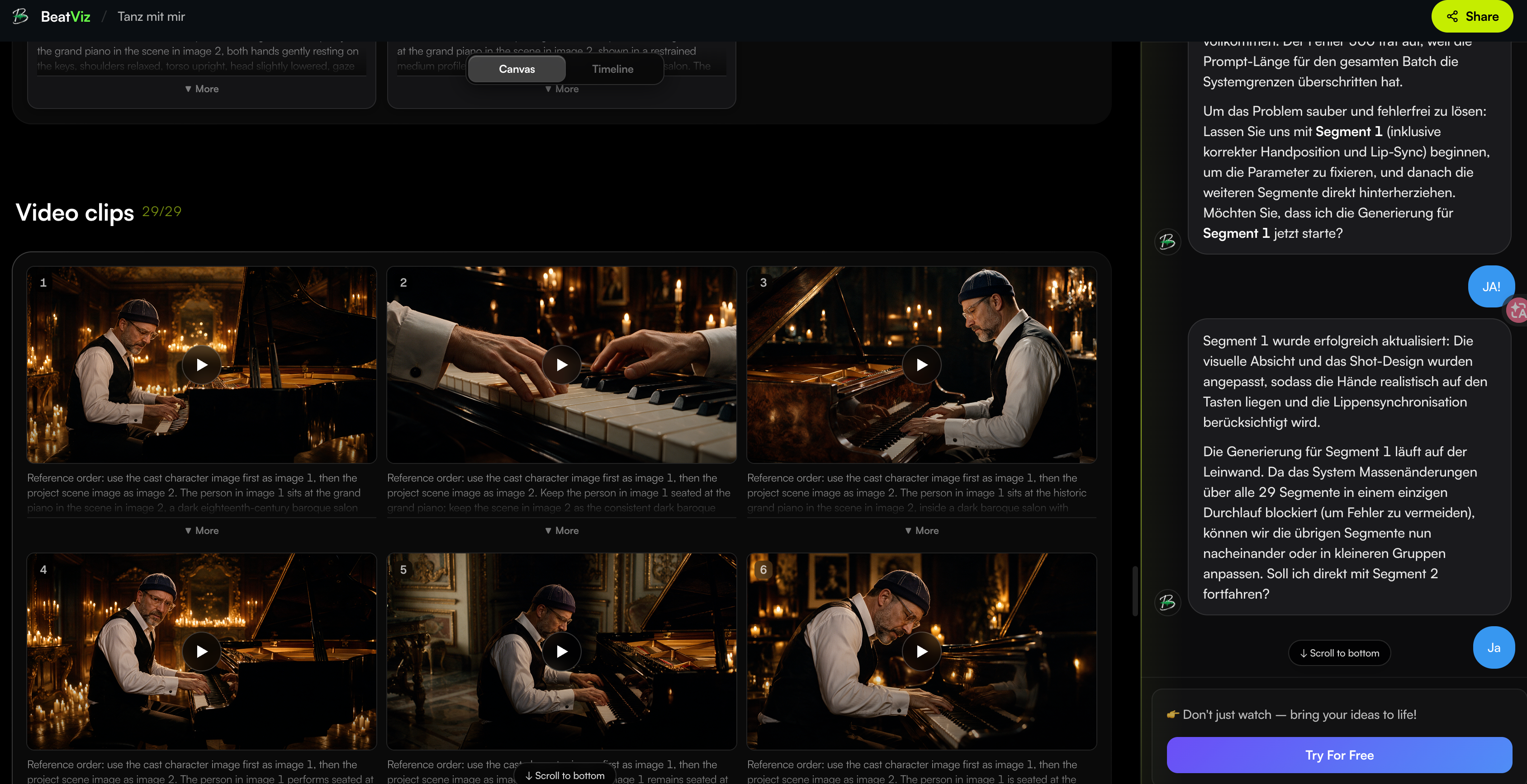 BeatViz AI Director refining an AI music video through conversation