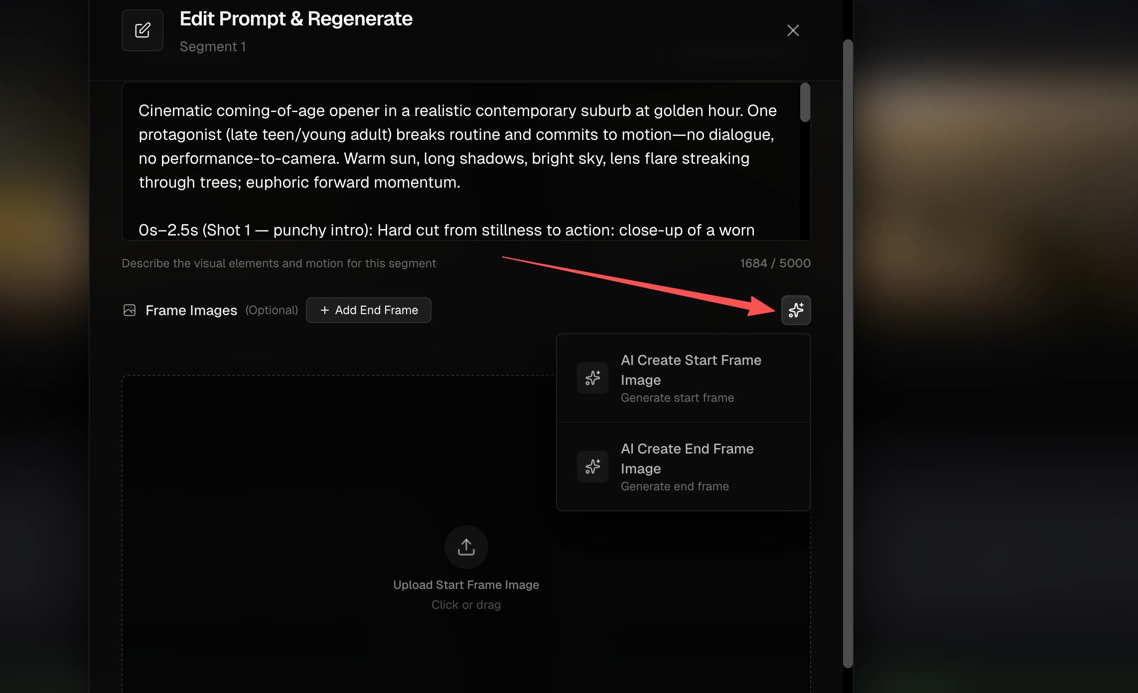 AI Generate First Frame feature