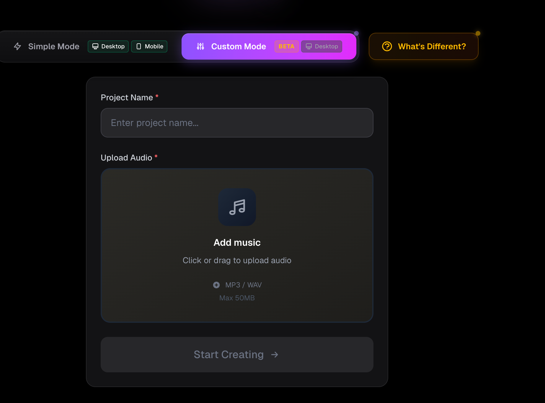 Task creation interface
